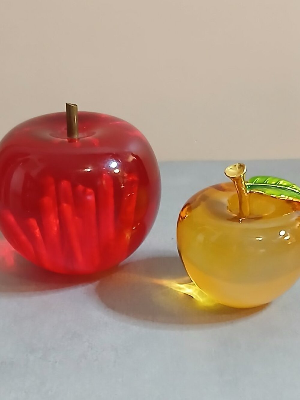 2 Art Glass Apples-Red & Yellow